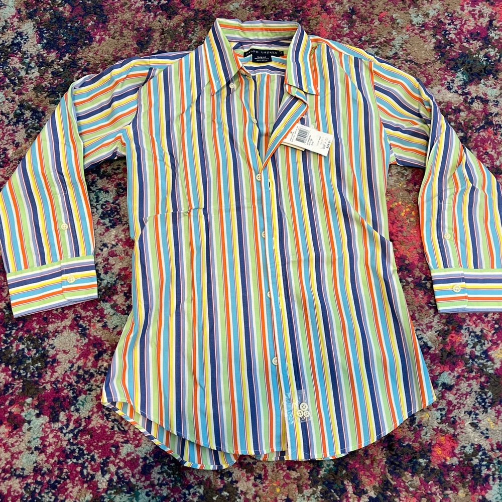 Ralph Lauren Multicolor Striped Button-Up 3/4 sleeve Shirt 2 NWT